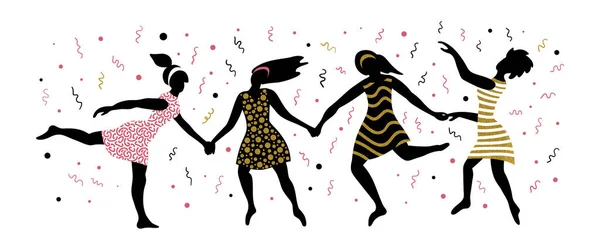 Счастливые молодые женщины танцуют на вечеринке — стоковый вектор