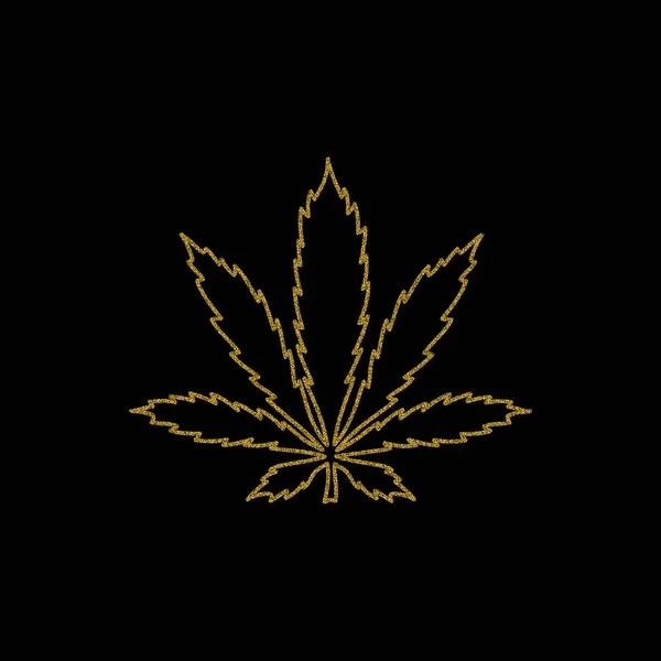 黑色背景的金色大麻叶轮廓 — 图库矢量图片