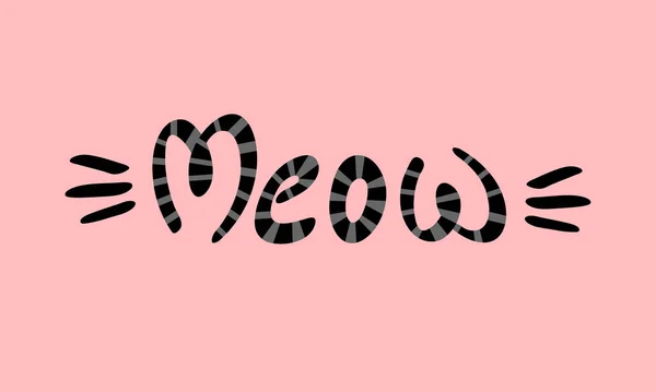Miau Schriftzug mit Schnurrhaaren auf rosa Hintergrund — Stockvektor