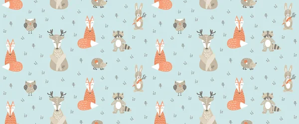 Seamless pattern with cute woodland animals — Stock Vector