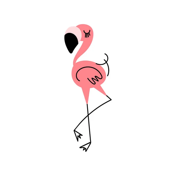 Flamingo bonito dos desenhos animados com detalhes de linha —  Vetores de Stock