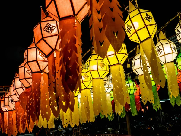 Lanterns of various colors were decorated for the holiday season — Stock Photo, Image