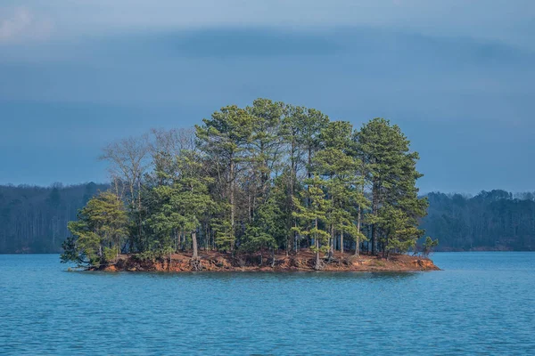 Una Isla Medio Del Lago Lanier Georgia Con Luz Del — Foto de Stock