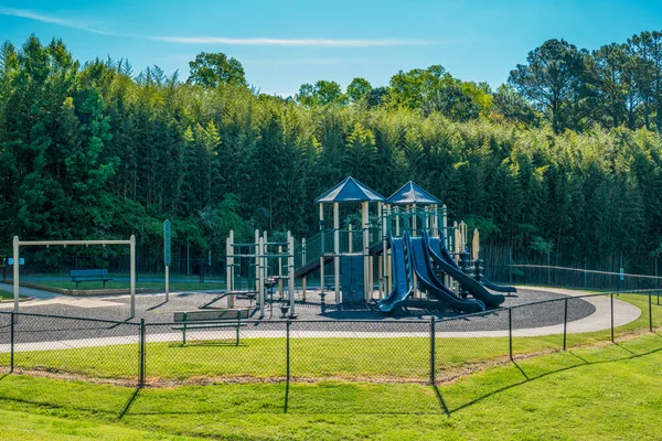 Quiet Empty Playground Closed Locked Due Coronavirus Pandemic Stay Home — Stock Photo, Image