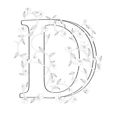 D harfi çiçek çizimi.