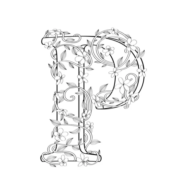 Lettre P croquis floral — Image vectorielle