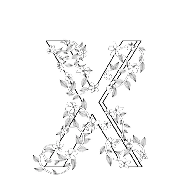 Litera X szkic kwiatowy — Wektor stockowy
