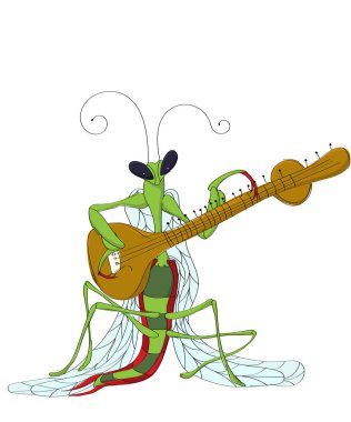 Praying Mantis playing sitar vector Praying Mantis playing sitar vector