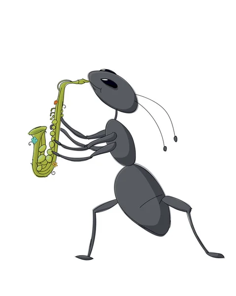 Cute ant playing saxophone — 스톡 벡터