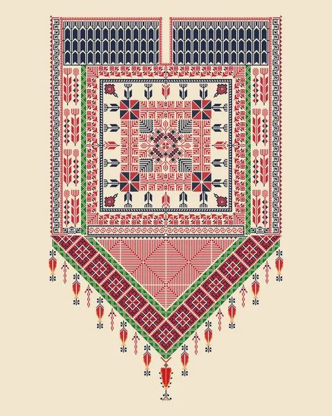 Motif Vectoriel Tatreez Avec Motif Broderie Traditionnelle Palestinienne — Image vectorielle
