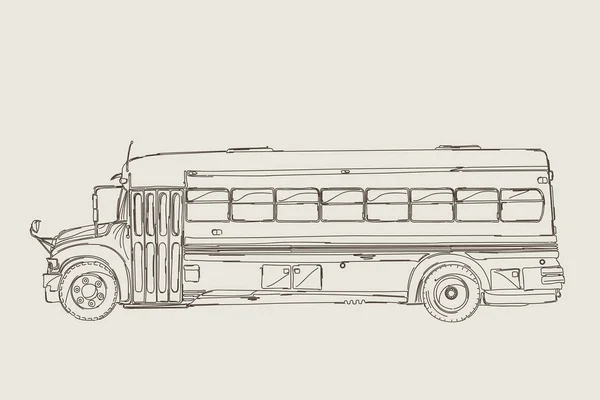 Escola Vintage Vetor Ônibus Desenho Esboço —  Vetores de Stock