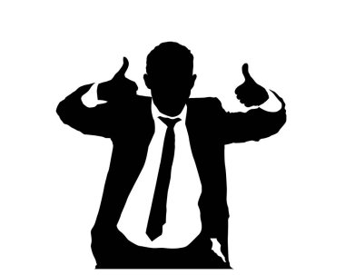 İş adamı vektör silueti Tamam işareti iki elle, vektör illüstrasyon beyaz üzerinde