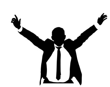 Beyaz arkaplan üzerinde vektör illüstrasyon açık kollu iş adamı vektör silueti