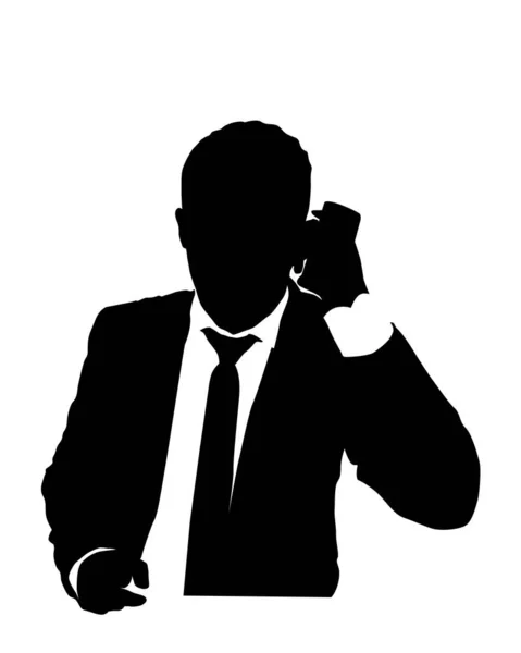 Business Suit Man Talking Phone Vector Silhouette — Stock Vector
