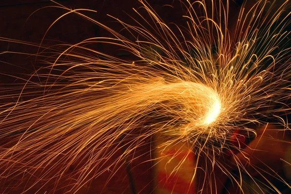 Helle Runde Funken Hintergrund Vom Schneiden Von Metall Mit Schleifer — Stockfoto