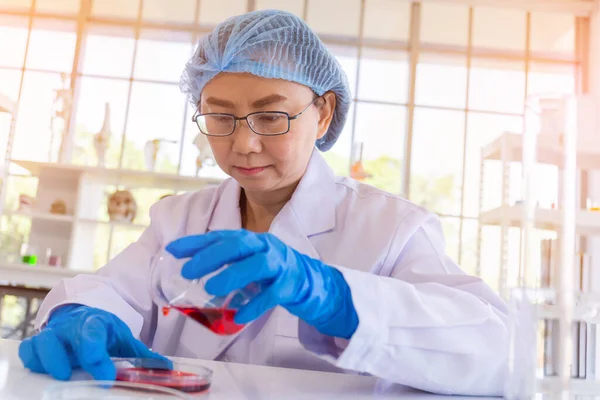 Een Aziatische Vrouwelijke Wetenschapper Onderzoekt Een Chemische Formule Een Lab — Stockfoto