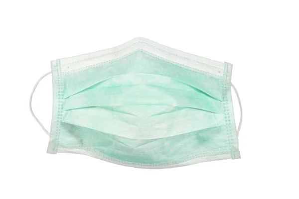 Standard 3-ply face mask with ear strap isolated on a white background, covid-19 virus prevention concept