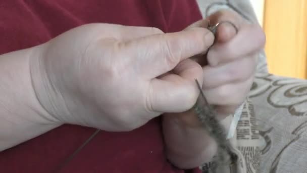 Woman Knitter Knitting Wool — Stock Video