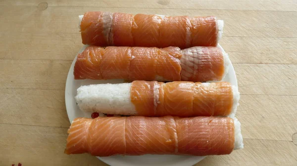 Sushi Rolls Prepared Home — Stock Photo, Image