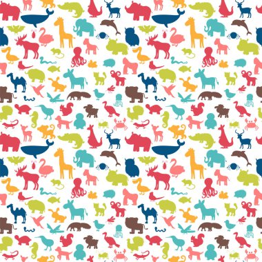 Hayvanlar siluetleri seamless modeli. Şirin arka plan