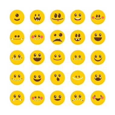 Duygu ile Karikatür yüzler. Sevimli Canavarlar kümesi. Farklı Hal