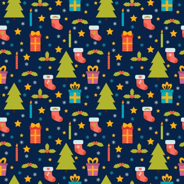 Şirin seamless modeli. Noel ağacı ile tatil arka plan, 