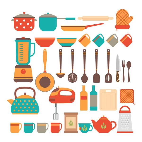 Großen Satz von Küchenutensilien. Haushaltsgeräte zum Kochen — Stockvektor