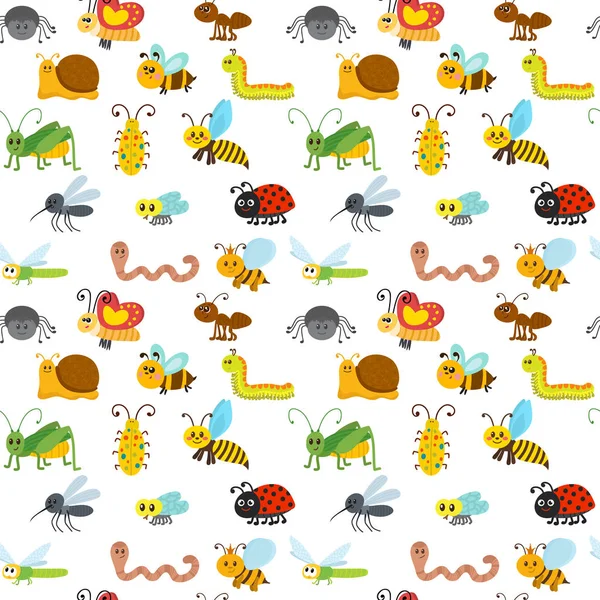 Söta tecknade seamless mönster med insekter. Rolig bakgrund för — Stock vektor