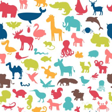 Renkli hayvan siluetleri ile Seamless modeli. Şirin backgrou