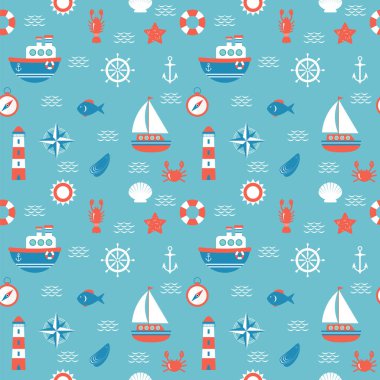 Deniz unsurları ile Seamless modeli. Deniz kavramı backgrou