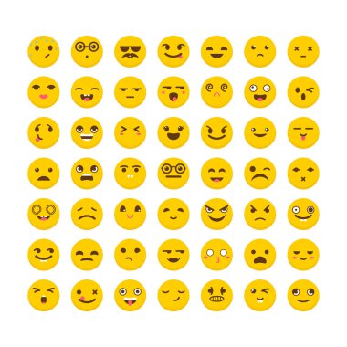 İfadeler kümesi. Avatarlar. Şirin emoji simgeler. Düz tasarım. Komik 