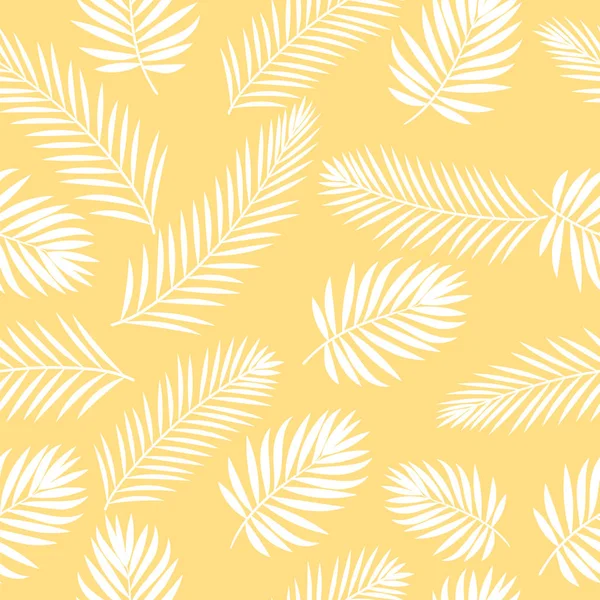 Tropical palmera blanca hojas patrón sin costura — Vector de stock