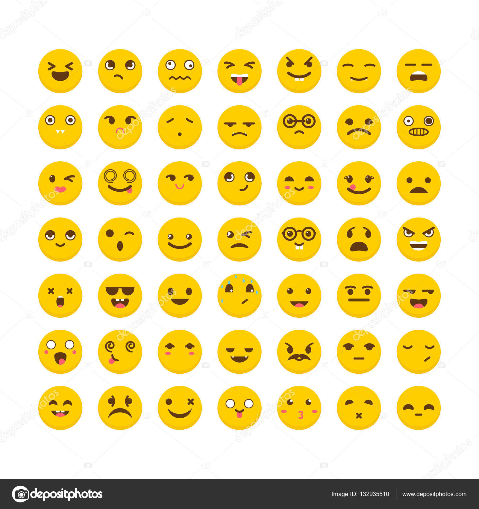 顔文字のセットです。アバター。フラットなデザイン。かわいい絵文字アイコン。大きな co ストックベクター ©Saenal78 132935510, image size:1600x1700