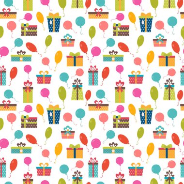 Doğum günü arka plan. Renkli hediye kutuları ile Seamless modeli bir
