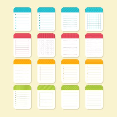 Çeşitli Not kağıtları koleksiyonu. Not defteri tasarım şablonu. Blo