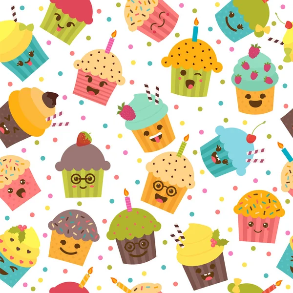 Geburtstag. nahtloses Muster mit Cupcakes und Muffins. — Stockvektor