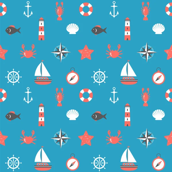 Marine cartoon seamless pattern. Nautical background. Sea theme — Stock Vector