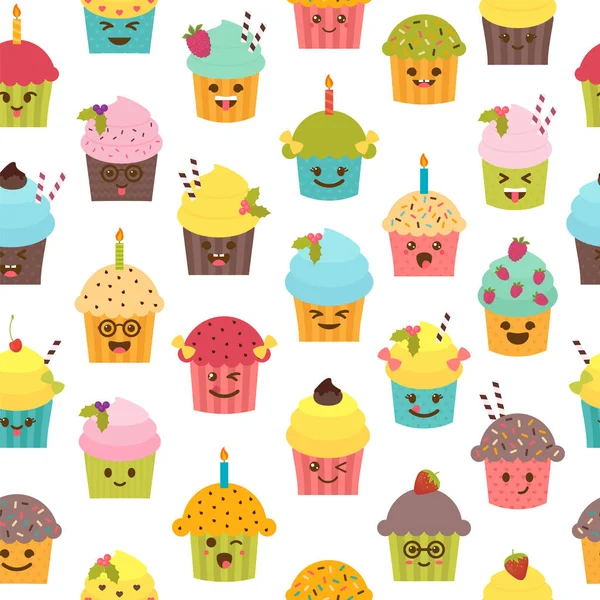Nahtloses Muster mit Cupcakes und Muffins. Geburtstag. — Stockvektor