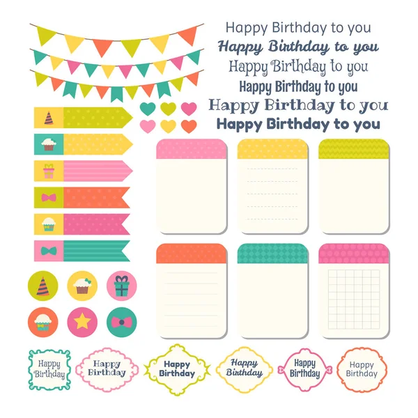 Set of Birthday party design elements. Template for notebooks. M — Stock Vector