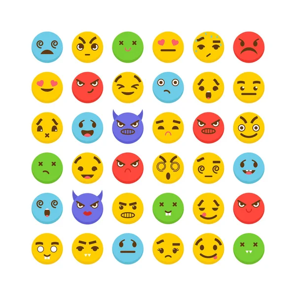 Conjunto de emoticonos. Lindos iconos emoji. Diseño plano. Kawaii. — Vector de stock