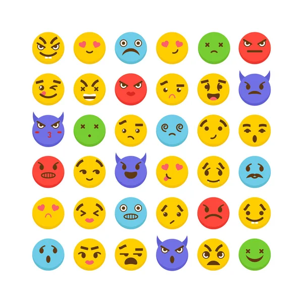 Conjunto de emoticonos. Lindos iconos emoji. Kawaii. Diseño plano — Vector de stock