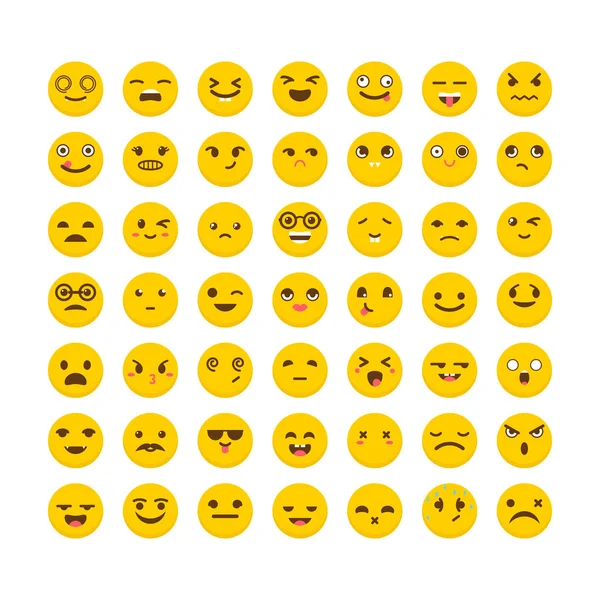 Satz von Emoticons. Lustige Cartoon-Gesichter. Niedliche Emoji-Symbole. flach de — Stockvektor