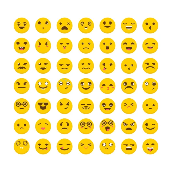Set of emoticons. Funny cartoon faces. Cute emoji icons. Avatars — Stock Vector