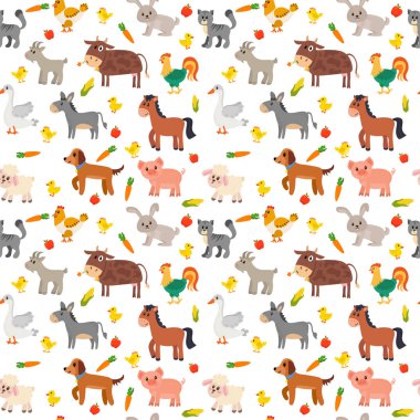 Çiftlik hayvanları, sebze ve meyve ile Seamless modeli. Şirin 