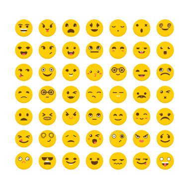 İfadeler kümesi. Şirin emoji simgeler. Avatarlar. Düz tasarım. Büyük co