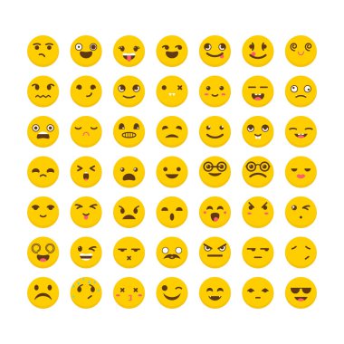 İfadeler kümesi. Şirin emoji simgeler. Avatarlar. Düz tasarım. Komik 