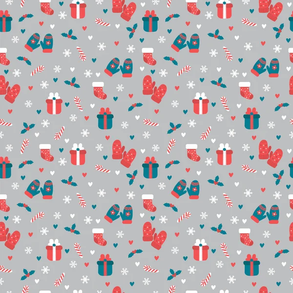 Mignon motif sans couture de Noël. Décoration de Noël et du Nouvel An — Image vectorielle
