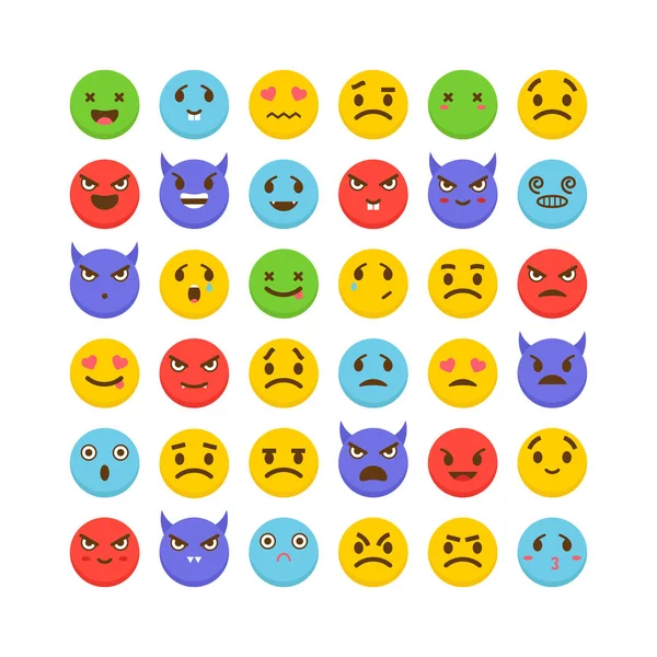 Set emoticon. Rancangan yang datar. ikon emoji yang lucu. Koleksi besar - Stok Vektor