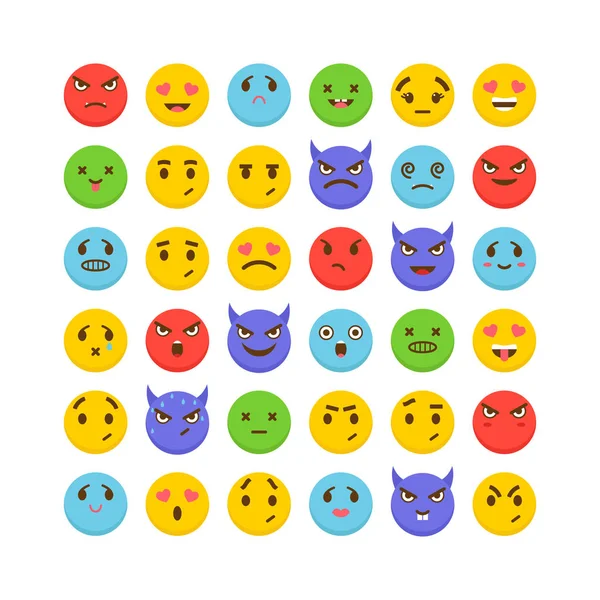 Set emoticon. Rancangan yang datar. ikon emoji yang lucu. Para Avatar. Big co - Stok Vektor