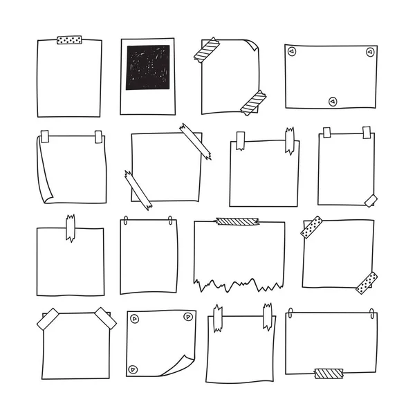 Ensemble de notes en papier dessinées à la main. Papiers à notes et cadre photo. Sketc. — Image vectorielle